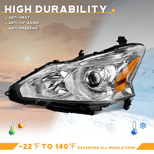 WEELMOTO Halogen Headlights for 2013-2015 Altima 4Dr Sedan Headlight Assembly Pair Replacement for 13 14 15 Altima Chrome Housing Amber Reflector - Image 5