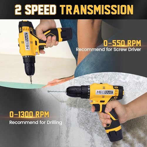 MECRAAF® 12V Cordless Screwdriver and Drill Machine - Compact, Lightweight, Powerful - 1300 RPM | Reversible switch Multi-Torque Clutch, 10mm Keyless Chuck - 2 x1.5Ah Battery | 6 months motor warranty - Image 3