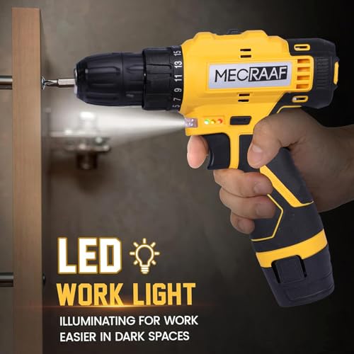 MECRAAF® 12V Cordless Screwdriver and Drill Machine - Compact, Lightweight, Powerful - 1300 RPM | Reversible switch Multi-Torque Clutch, 10mm Keyless Chuck - 2 x1.5Ah Battery | 6 months motor warranty - Image 5