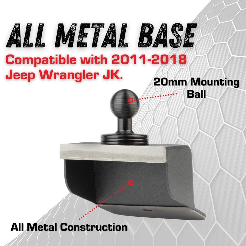 Bulletpoint Dash Mount Cell Phone Holder Compatible with 2011-2018 Jeep Wrangler JK JKU 20mm Ball Mount (Single Ball Metal Base with Phone Holder) - Image 4
