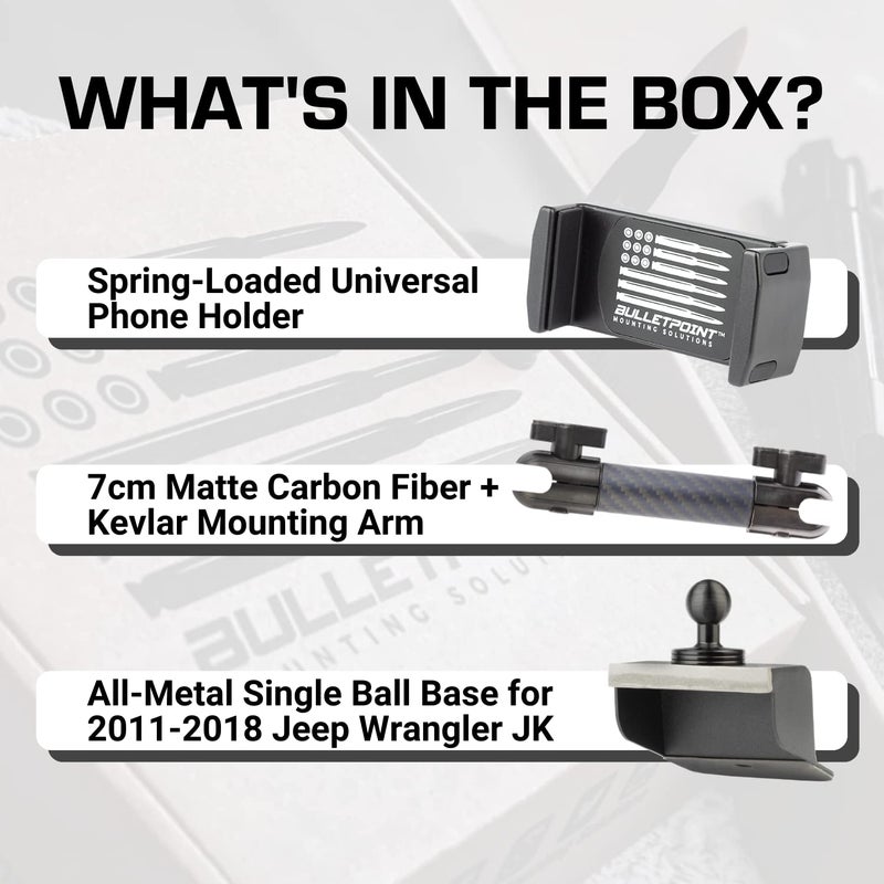 Bulletpoint Dash Mount Cell Phone Holder Compatible with 2011-2018 Jeep Wrangler JK JKU 20mm Ball Mount (Single Ball Metal Base with Phone Holder) - Image 3