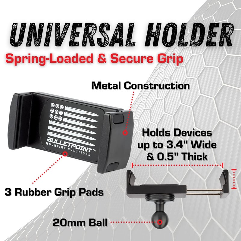 Bulletpoint Dash Mount Cell Phone Holder Compatible with 2011-2018 Jeep Wrangler JK JKU 20mm Ball Mount (Single Ball Metal Base with Phone Holder) - Image 5