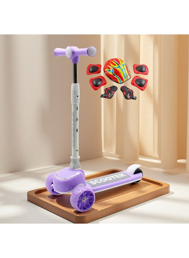 EASY FUTURE Kids Kick Scooter: Foldable Design, Height-Adjustable Handle, LED Wheels, Rear Brake  for Ages 3-8 Including Full Protective Gear Set - Image 1