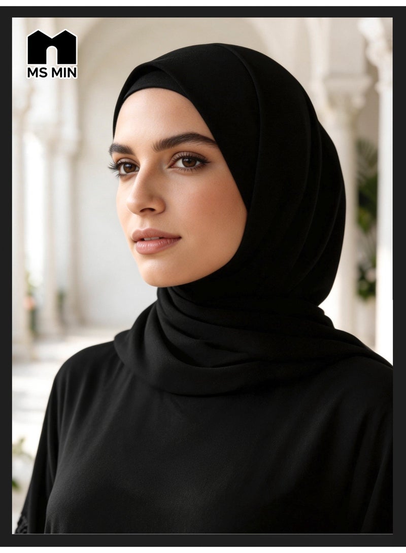 MS MIN Black Lace Embroidered Hijab Matching Muslim Abaya, Slimming Structured Prayer Dress, Classic Versatile Gown - Image 5