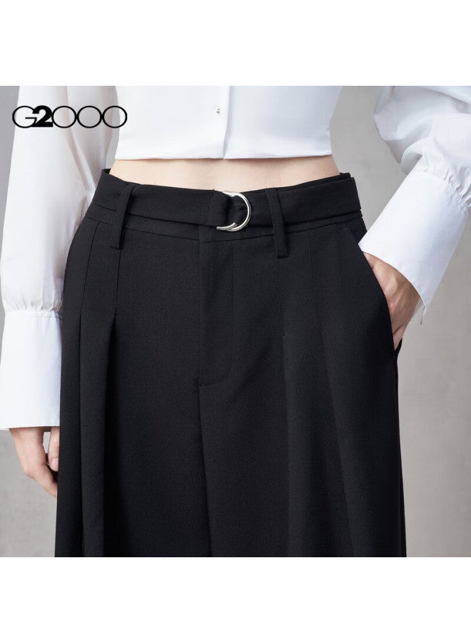 G2000 Wide-leg Pants With Belt | Women's  Autumn Winter Comfortable Stretch Casual Trousers Mall Edition - Image 2