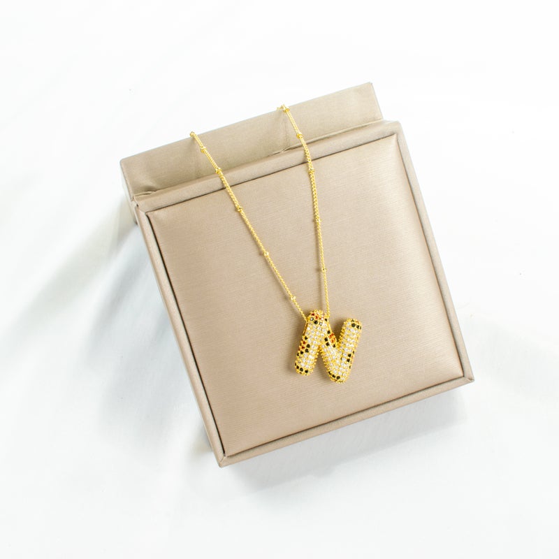 Golden Zirconic Stainless Steel Pendant Necklace Letter N - Image 2