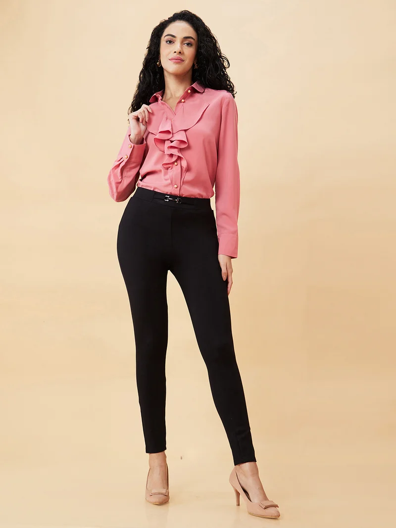 globus Women Stretchable Flat-Front Slim Fit Formal Treggings