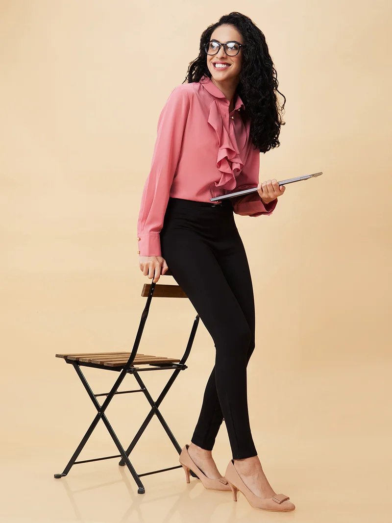 globus Women Stretchable Flat-Front Slim Fit Formal Treggings