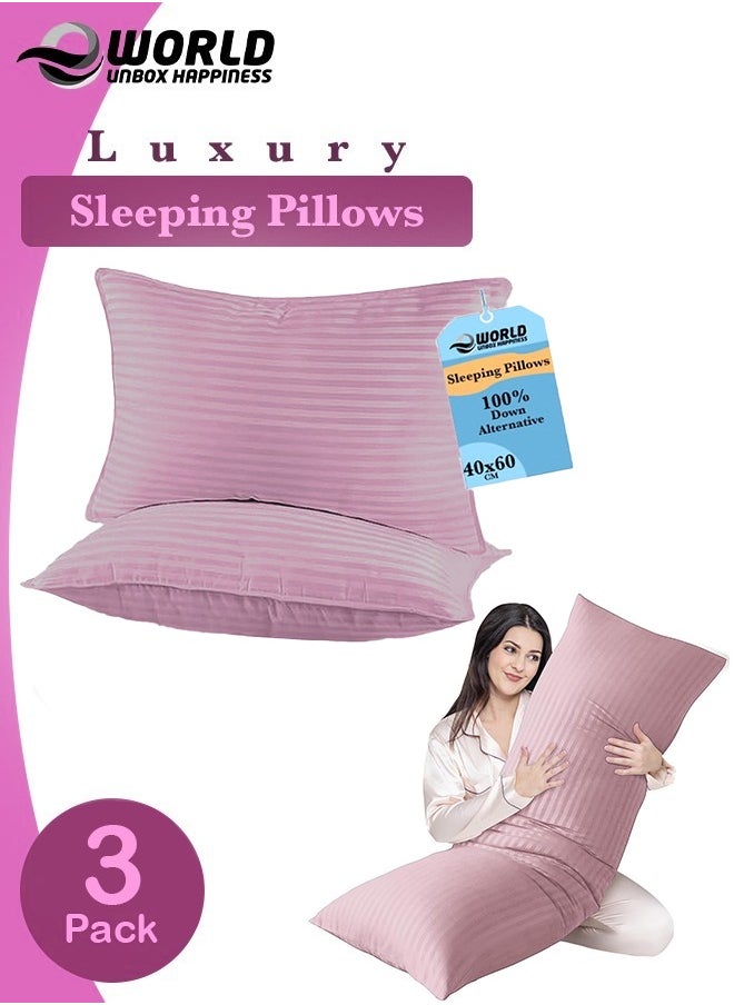 Eworld 3-piece Bedding Set Includes 2 Premium Bed Pillows & 1 Full-Body Pillow for Adults, Breathable & Ideal for Side Sleepers with Polyester Filling & Soft Cotton Cover, Available in Multiple Colors  - Image 1