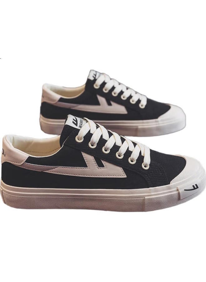 Pull Back Warrior Men'S Canvas Shoes Summer Breathable New Trendy Men'S Board Shoes Black And Brown Size 37 (235Mm) - Image 1