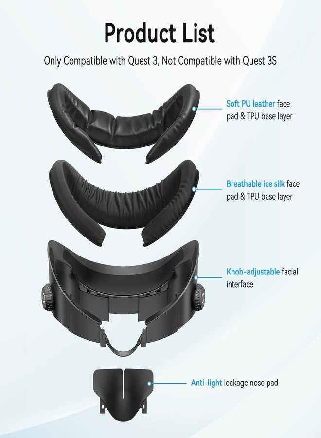 AMVR FC3 Upgraded Face Cover Pad Facial Interface Compatible with Meta/Oculus Quest 3 Accessories, with Knob Adjustable, NOT Compatible with Meta Quest 3S - Image 2