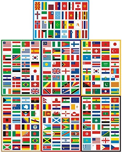 TamBee Countries Flags Stickers 224PCS Multi Territorial Maps Nations Patterns Face Sticker Travel Stickers Children's Room Decor Labels Football Team World Cup A4 7PACKS Olympics - Image 1