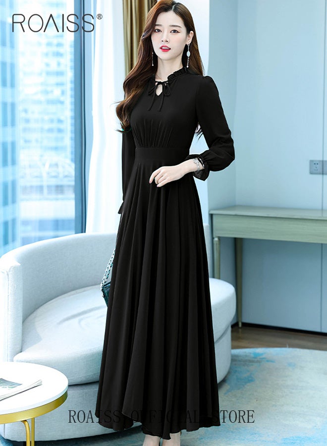 roaiss Women Lace Dress V Neck Dress Formal Elegant Dress Party Short Sleeve Dress Solid Color Summer Beach Dress Elegant Chiffon Dresses - Image 1
