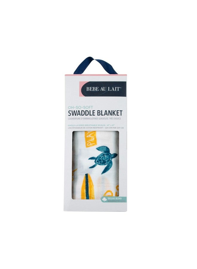 Bebe au Lait Bebe au Lait Oh So Soft Muslin Swaddle Blanket, Soft Muslin Design, Stylish Pattern - Surf - Image 3