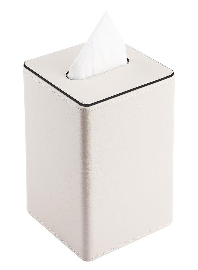KINGFOM Leather Tissue Box Cover - Square Modern PU Leather Tissue Holder, Cube Tissue Dispenser for Home, Office, Bedroom, Bathroom - Elegant Minimalist Style (Ivory White-Square) - Image 1