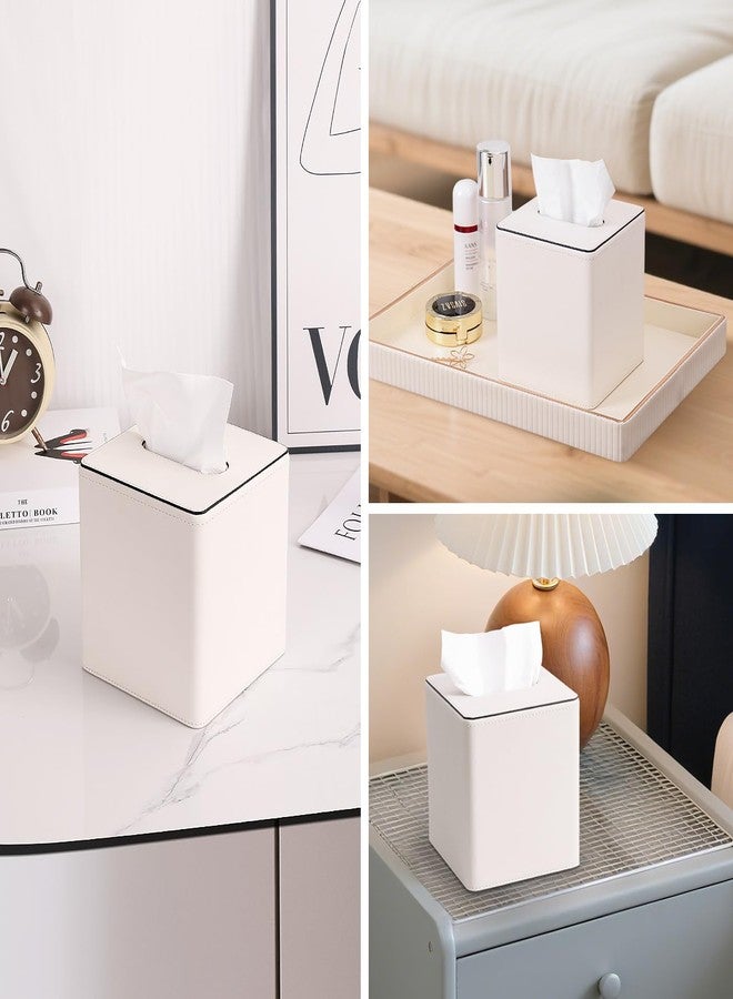 KINGFOM Leather Tissue Box Cover - Square Modern PU Leather Tissue Holder, Cube Tissue Dispenser for Home, Office, Bedroom, Bathroom - Elegant Minimalist Style (Ivory White-Square) - Image 5