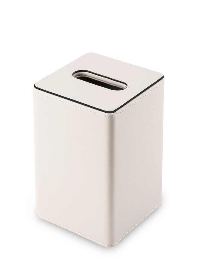 KINGFOM Leather Tissue Box Cover - Square Modern PU Leather Tissue Holder, Cube Tissue Dispenser for Home, Office, Bedroom, Bathroom - Elegant Minimalist Style (Ivory White-Square) - Image 3