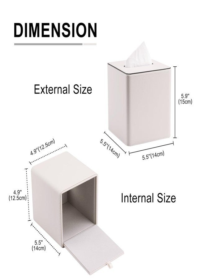 KINGFOM Leather Tissue Box Cover - Square Modern PU Leather Tissue Holder, Cube Tissue Dispenser for Home, Office, Bedroom, Bathroom - Elegant Minimalist Style (Ivory White-Square) - Image 2