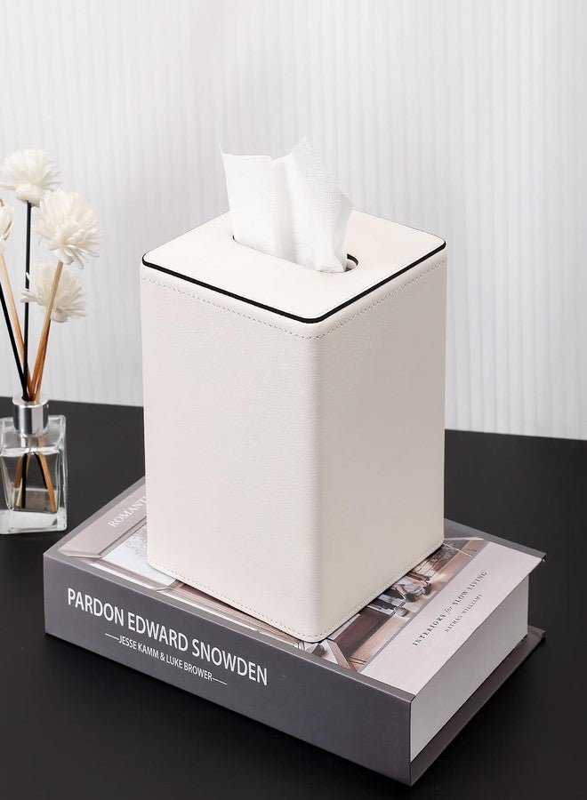 KINGFOM Leather Tissue Box Cover - Square Modern PU Leather Tissue Holder, Cube Tissue Dispenser for Home, Office, Bedroom, Bathroom - Elegant Minimalist Style (Ivory White-Square) - Image 4