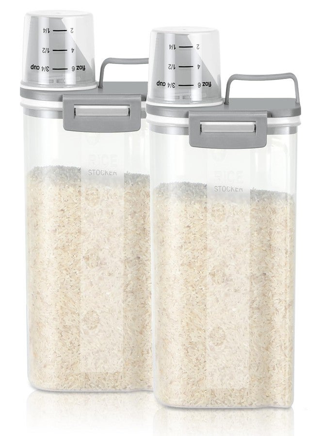 TBMax Rice Storage Container 2 Pack, Plastic Kitchen Pantry Food Storage Container with Cup, Small Pet Dog Cat Food Container Dispenser-Grey - Image 1
