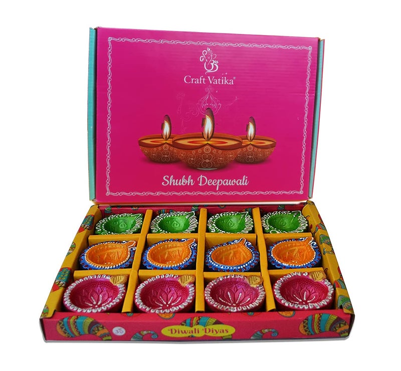 CraftVatika Clay Diyas Diya Deepak Batti Diya- Handmade Mitti Diya for Diwali Decoration Puja - Handpainted Diya for Home Indoor Outdoor Diwali (36 Diya) - Image 4