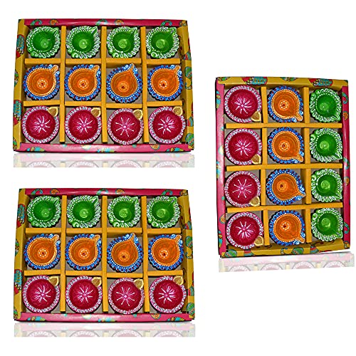 CraftVatika Clay Diyas Diya Deepak Batti Diya- Handmade Mitti Diya for Diwali Decoration Puja - Handpainted Diya for Home Indoor Outdoor Diwali (36 Diya) - Image 1