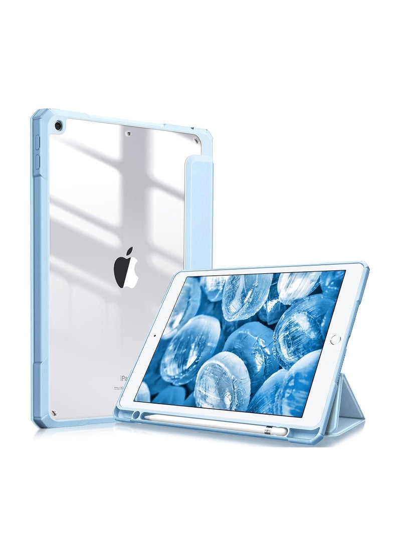 Case for 10.2 Inch iPad 9th Generation 2021/8th Gen 2020/7th Gen 2019 with Pencil Holder - Shockproof Protective Case with Transparent Hard Back Cover - Sky Blue - Image 1