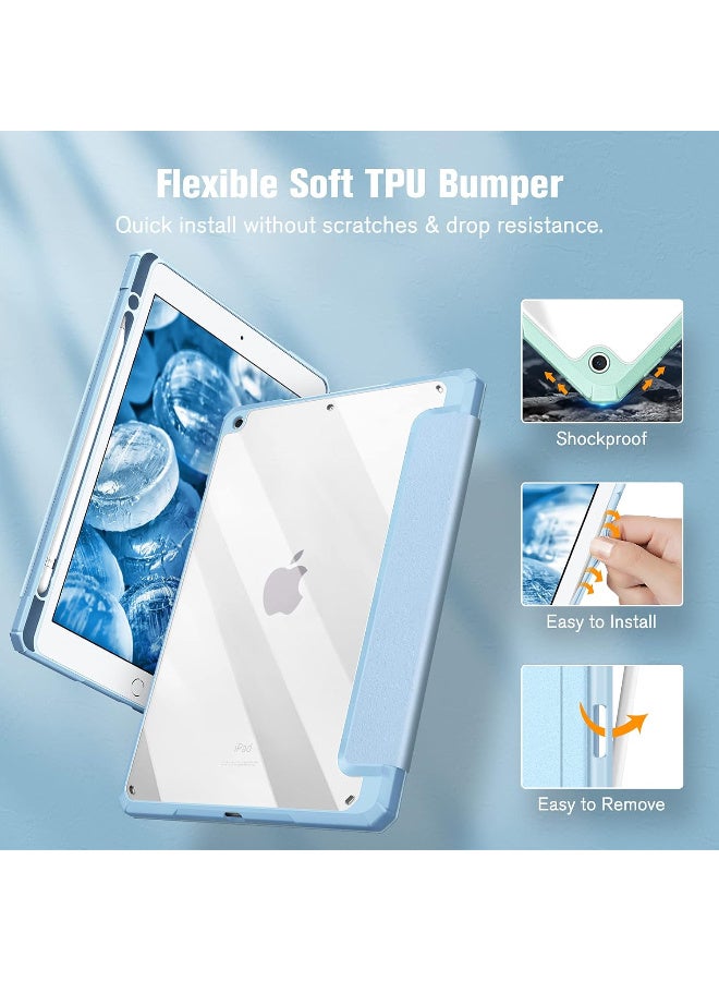 Case for 10.2 Inch iPad 9th Generation 2021/8th Gen 2020/7th Gen 2019 with Pencil Holder - Shockproof Protective Case with Transparent Hard Back Cover - Sky Blue - Image 3