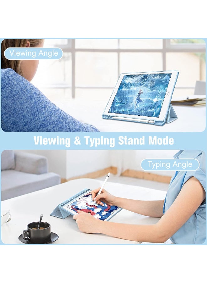 Case for 10.2 Inch iPad 9th Generation 2021/8th Gen 2020/7th Gen 2019 with Pencil Holder - Shockproof Protective Case with Transparent Hard Back Cover - Sky Blue - Image 2