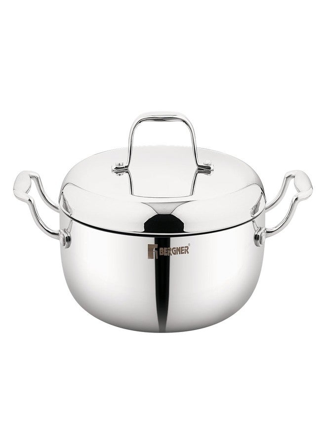 Bergner Argent Saiba Triply Stainless Steel 18 cm (1.8 Liters) Multi Purpose Casserole/Stainless Steel Casserole with Curved Shape Lid and Welded Cast Handles, Less Oil Cooking - Induction Bottom - Image 2