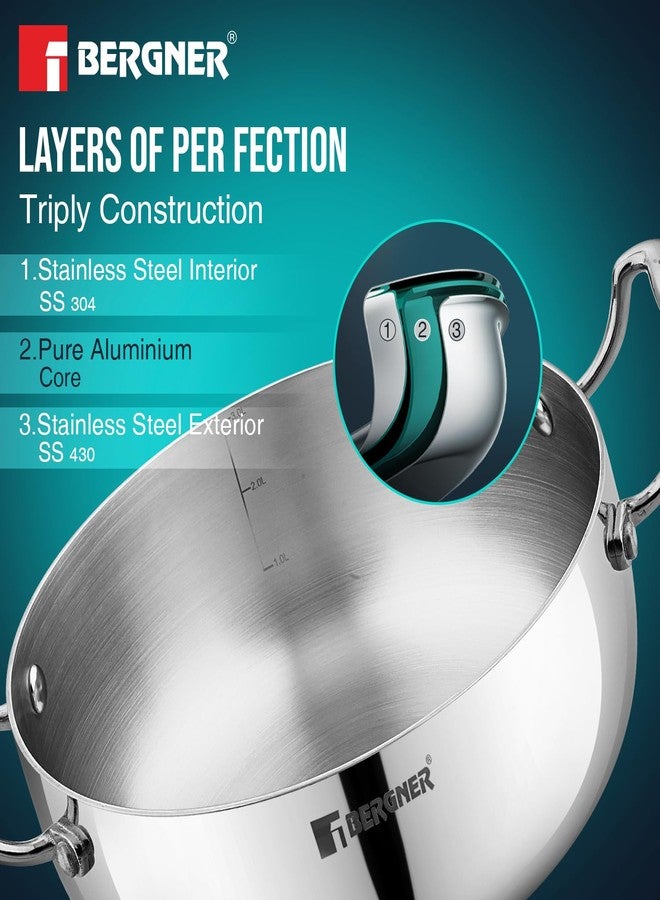 Bergner Argent Saiba Triply Stainless Steel 18 cm (1.8 Liters) Multi Purpose Casserole/Stainless Steel Casserole with Curved Shape Lid and Welded Cast Handles, Less Oil Cooking - Induction Bottom - Image 5