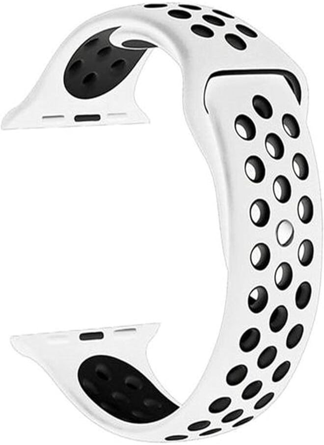 Generic - Soft breathable silicone strap replacement watchband compatible for apple watch 42/44mm, white and black - Image 1