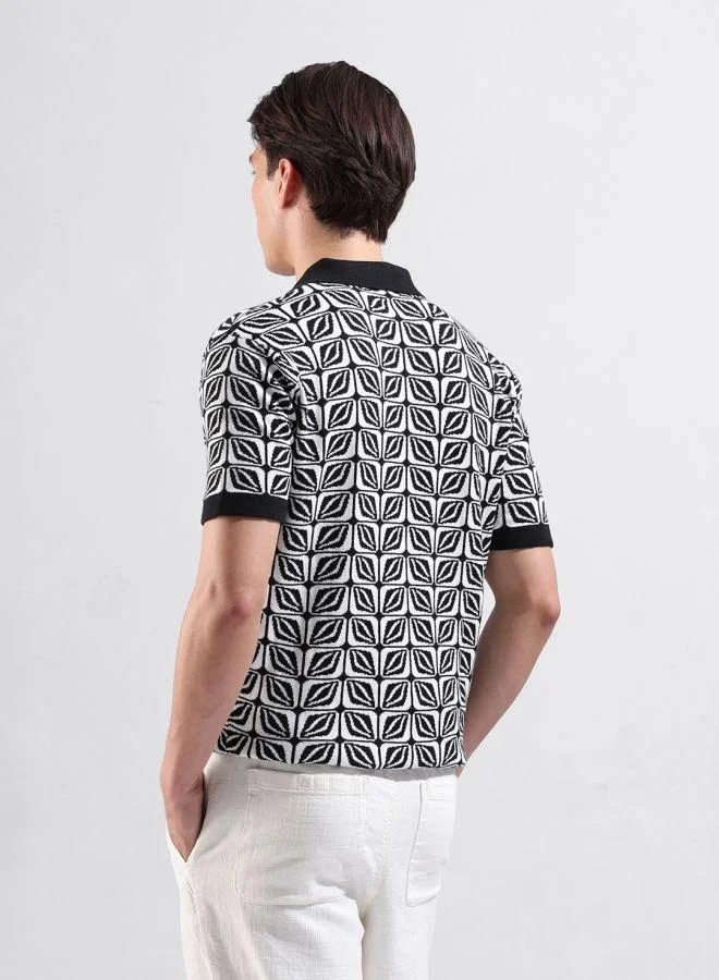 The Indian Garage Co Men Slim Fit Geometric Printed Cuban Collar Half Sleeves Shirt