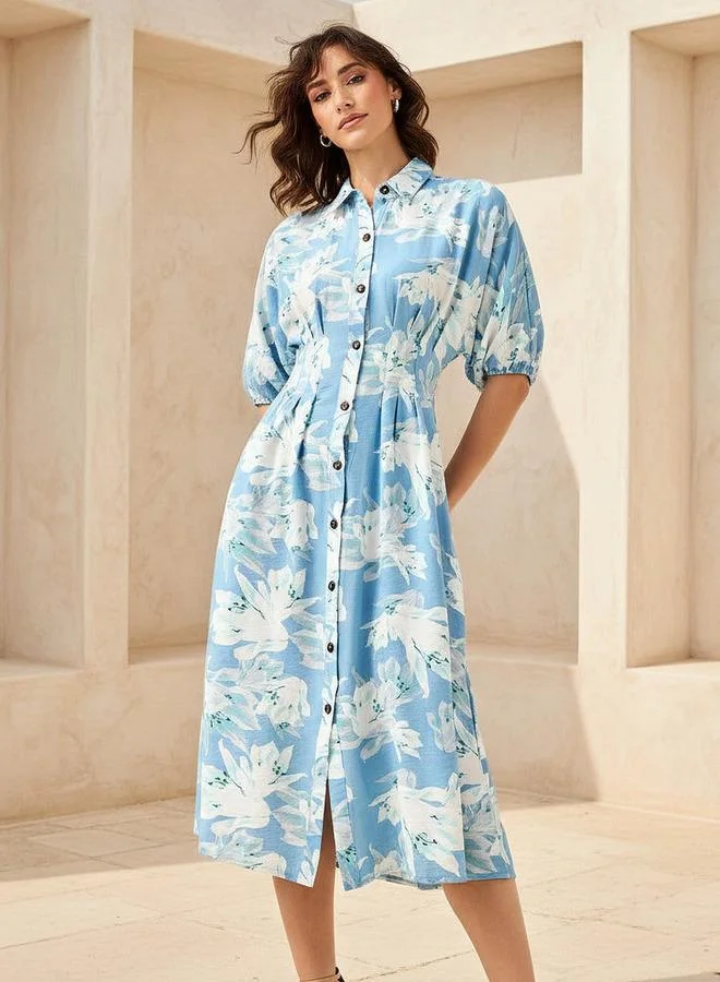 Splash FAV Floral Print Shirt Style Women Dress with Collar Viscose