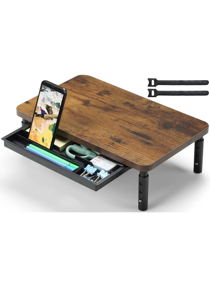 ETHU Monitor Stand Riser, 3 Height Adjustable Monitor Stand with Storage Drawer, Desk Organizer Ergonomic Stand for Computer Printer Laptop PC iMac, Brown - Image 1
