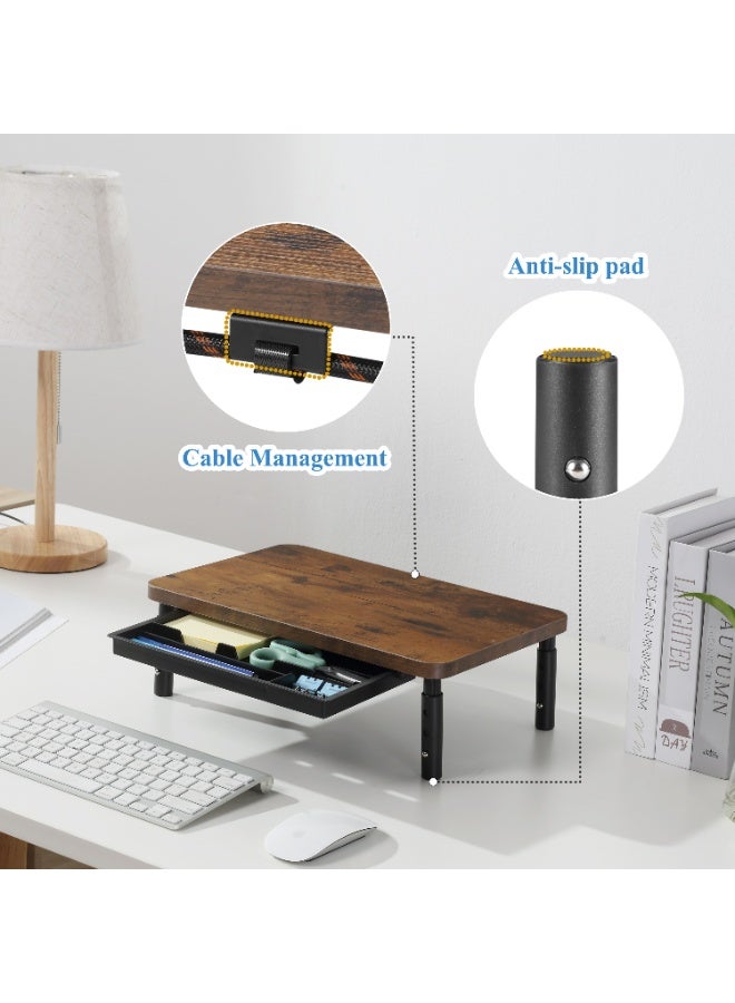 ETHU Monitor Stand Riser, 3 Height Adjustable Monitor Stand with Storage Drawer, Desk Organizer Ergonomic Stand for Computer Printer Laptop PC iMac, Brown - Image 5