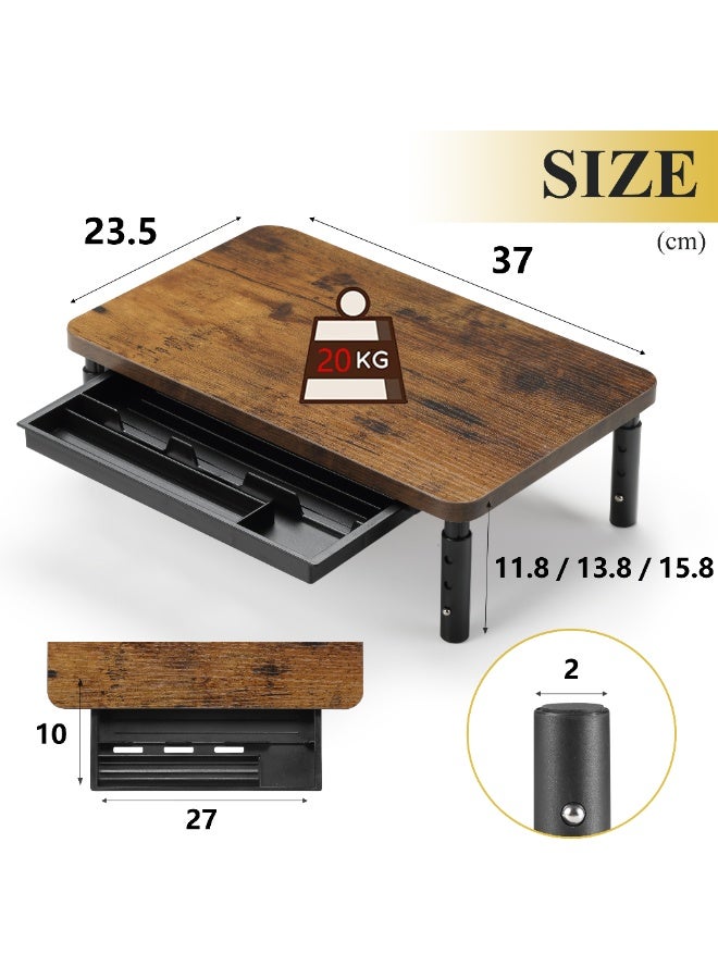 ETHU Monitor Stand Riser, 3 Height Adjustable Monitor Stand with Storage Drawer, Desk Organizer Ergonomic Stand for Computer Printer Laptop PC iMac, Brown - Image 2