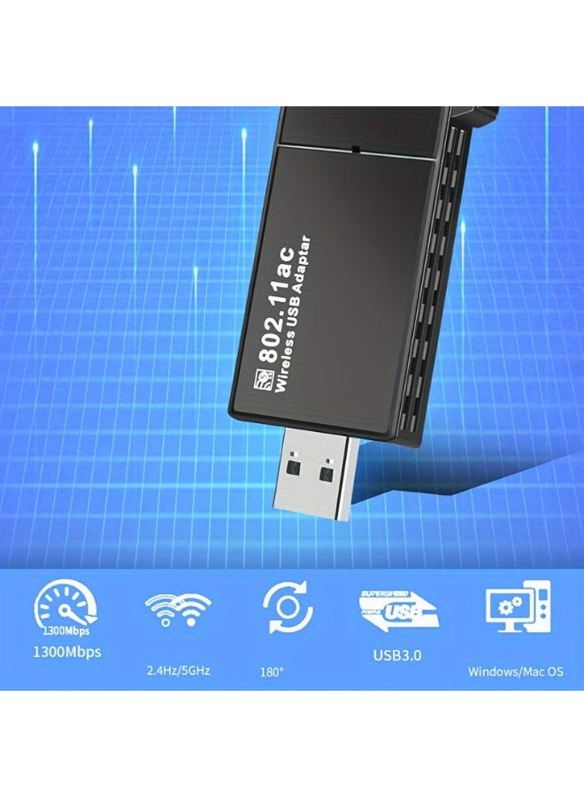 نيكور محول WiFi وبلوتوث - مستقبل شبكة لاسلكية خارجي ثنائي النطاق (2.4GHz/5GHz) بسرعة 1300 ميجابت في الثانية، مزود بمنفذ USB 3.0 وبلوتوث 5.0، يدعم خاصية "التوصيل والتشغيل" (Plug & Play) لأجهزة الكمبيوتر المكتبية والمحمولة، ومتوافق مع أنظمة Windows 11/10/8/7. - Image 4