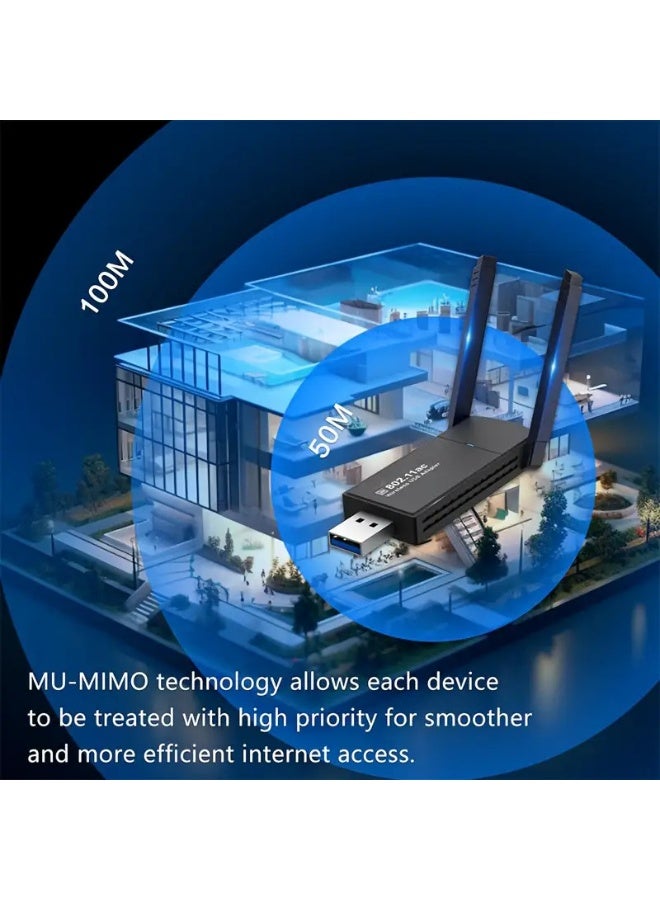 نيكور محول WiFi وبلوتوث - مستقبل شبكة لاسلكية خارجي ثنائي النطاق (2.4GHz/5GHz) بسرعة 1300 ميجابت في الثانية، مزود بمنفذ USB 3.0 وبلوتوث 5.0، يدعم خاصية "التوصيل والتشغيل" (Plug & Play) لأجهزة الكمبيوتر المكتبية والمحمولة، ومتوافق مع أنظمة Windows 11/10/8/7. - Image 3