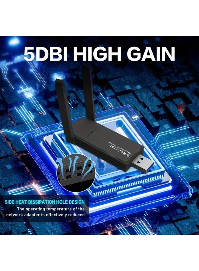 نيكور محول WiFi وبلوتوث - مستقبل شبكة لاسلكية خارجي ثنائي النطاق (2.4GHz/5GHz) بسرعة 1300 ميجابت في الثانية، مزود بمنفذ USB 3.0 وبلوتوث 5.0، يدعم خاصية "التوصيل والتشغيل" (Plug & Play) لأجهزة الكمبيوتر المكتبية والمحمولة، ومتوافق مع أنظمة Windows 11/10/8/7. - Image 2