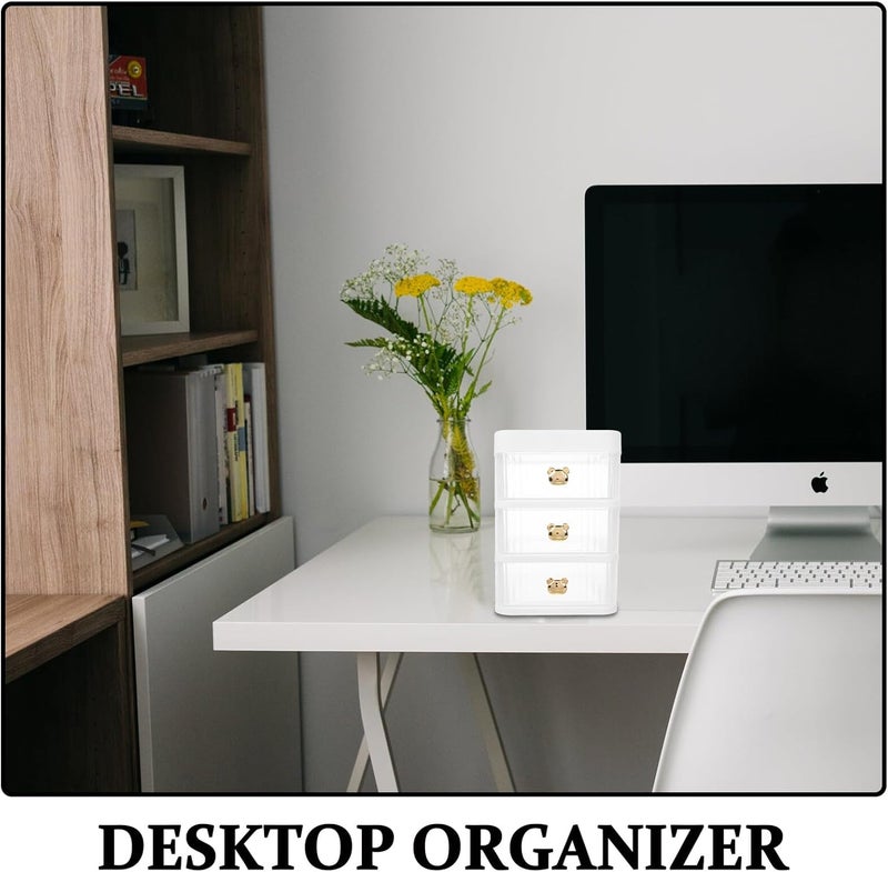 Desktop Drawer Organizer for Cosmetics and Skincare, Large 3-tier White Countertop Storage Box with Drawers for Bathroom, Bedroom, and Student Desk - Image 3