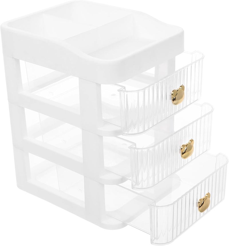 Desktop Drawer Organizer for Cosmetics and Skincare, Large 3-tier White Countertop Storage Box with Drawers for Bathroom, Bedroom, and Student Desk - Image 1