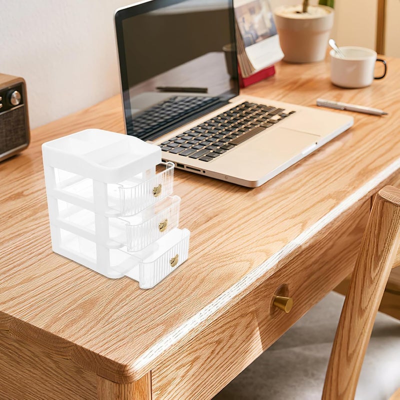 Desktop Drawer Organizer for Cosmetics and Skincare, Large 3-tier White Countertop Storage Box with Drawers for Bathroom, Bedroom, and Student Desk - Image 5