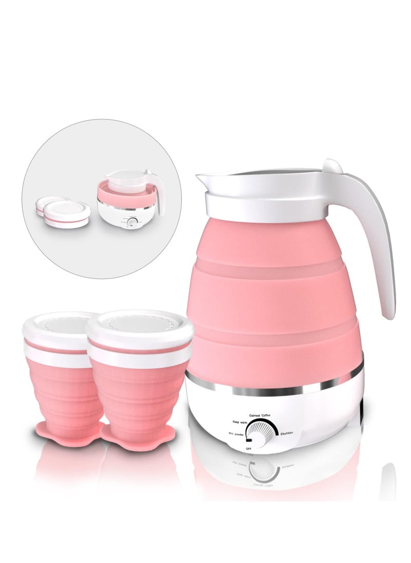 Generic - Foldable Electric Kettle, Travel Kettle with 2 Foldable Cup Set, Portable Boiler with Multiple Settings, Collapsible Heater for Water/Milk/Coffee/Tea (Pink) - Image 1