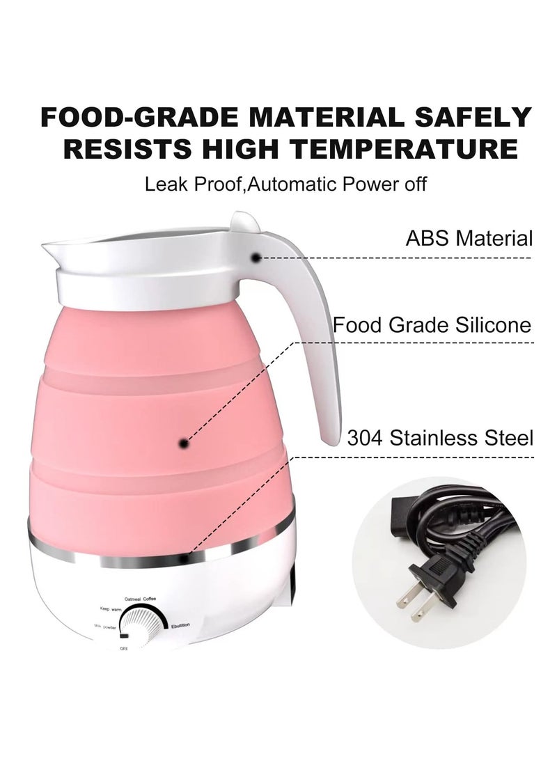 Generic - Foldable Electric Kettle, Travel Kettle with 2 Foldable Cup Set, Portable Boiler with Multiple Settings, Collapsible Heater for Water/Milk/Coffee/Tea (Pink) - Image 1