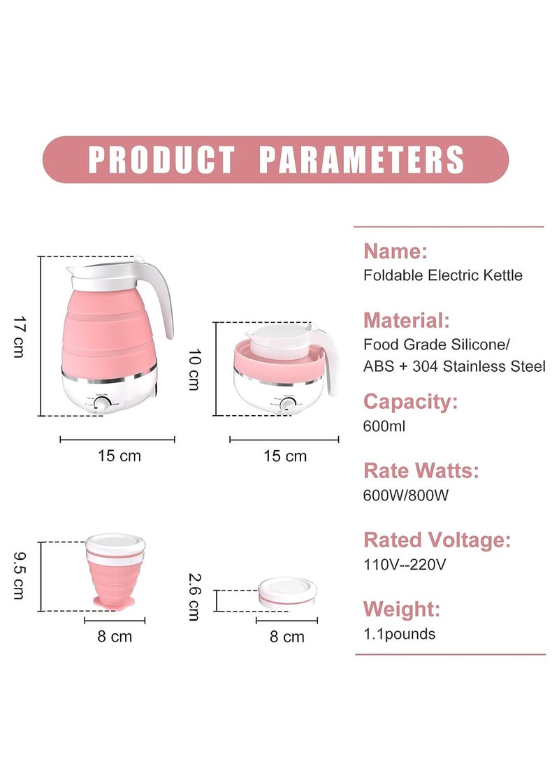 Generic - Foldable Electric Kettle, Travel Kettle with 2 Foldable Cup Set, Portable Boiler with Multiple Settings, Collapsible Heater for Water/Milk/Coffee/Tea (Pink) - Image 1