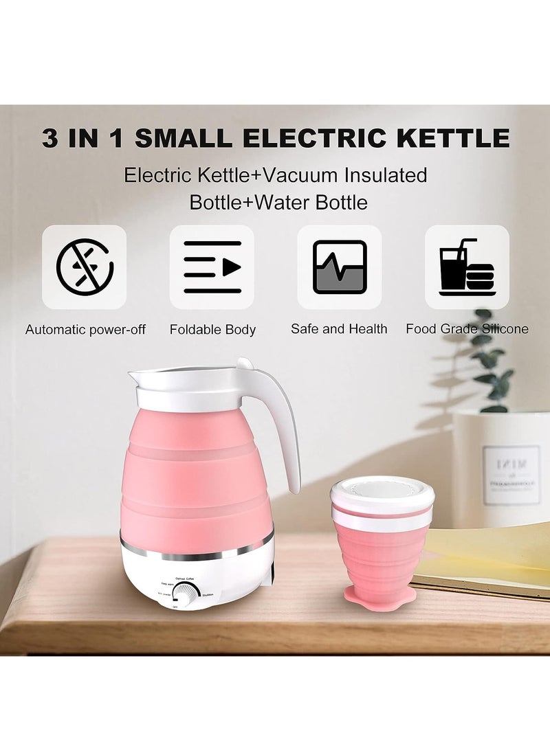 Generic - Foldable Electric Kettle, Travel Kettle with 2 Foldable Cup Set, Portable Boiler with Multiple Settings, Collapsible Heater for Water/Milk/Coffee/Tea (Pink) - Image 1