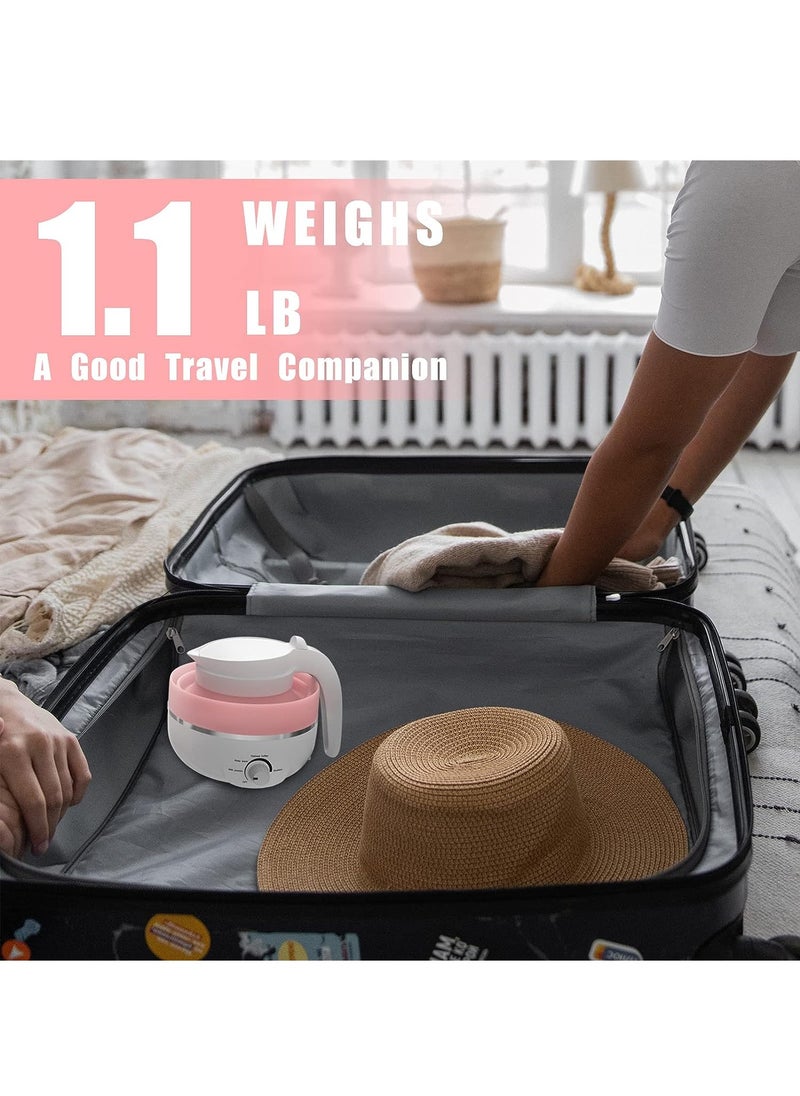 Generic - Foldable Electric Kettle, Travel Kettle with 2 Foldable Cup Set, Portable Boiler with Multiple Settings, Collapsible Heater for Water/Milk/Coffee/Tea (Pink) - Image 1