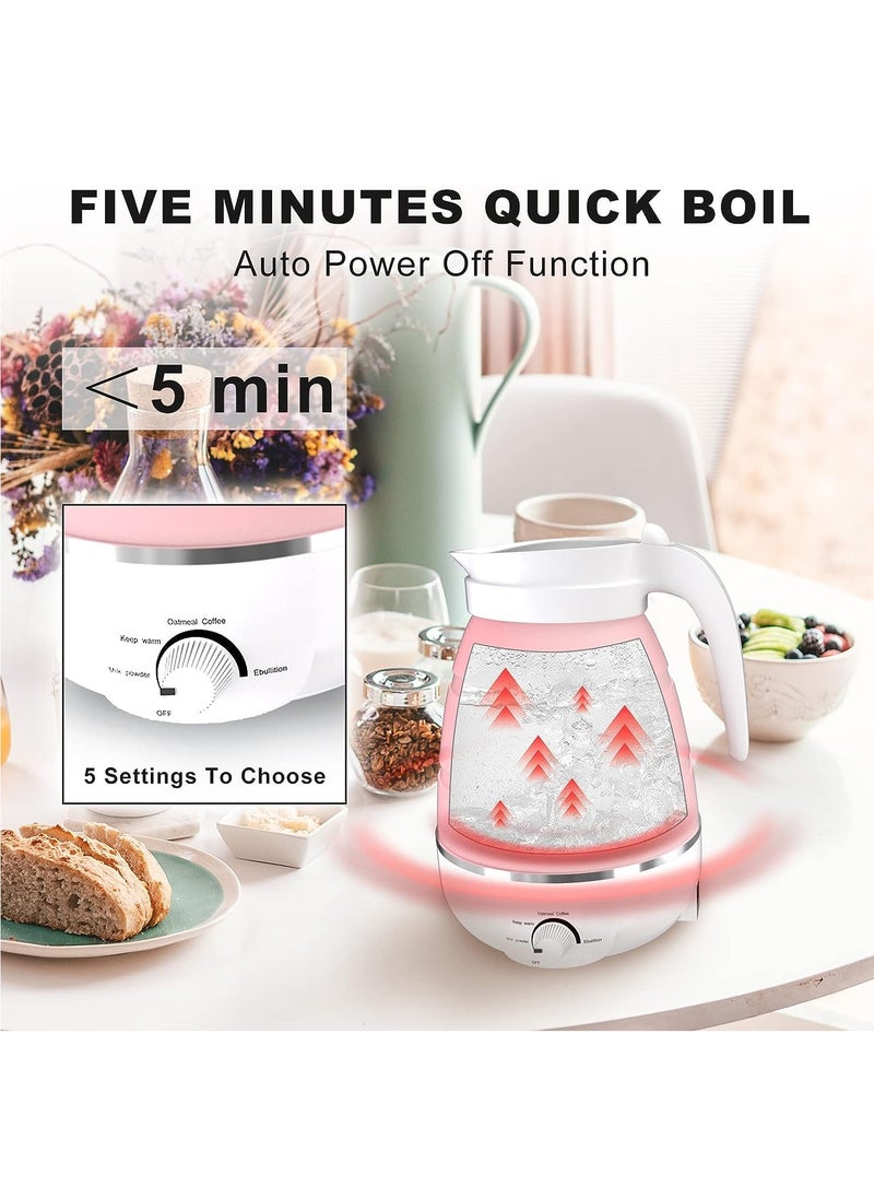 Generic - Foldable Electric Kettle, Travel Kettle with 2 Foldable Cup Set, Portable Boiler with Multiple Settings, Collapsible Heater for Water/Milk/Coffee/Tea (Pink) - Image 1