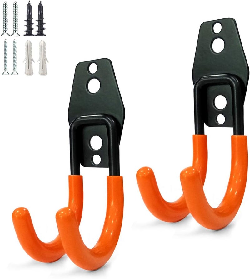 GeeWatom 2 Pack Garage Storage Utility Hooks，Garage Garden Tool Organizer，Steel Wall Mount Hooks, Garden Small U Hooks (Type O-Orange) - Image 1
